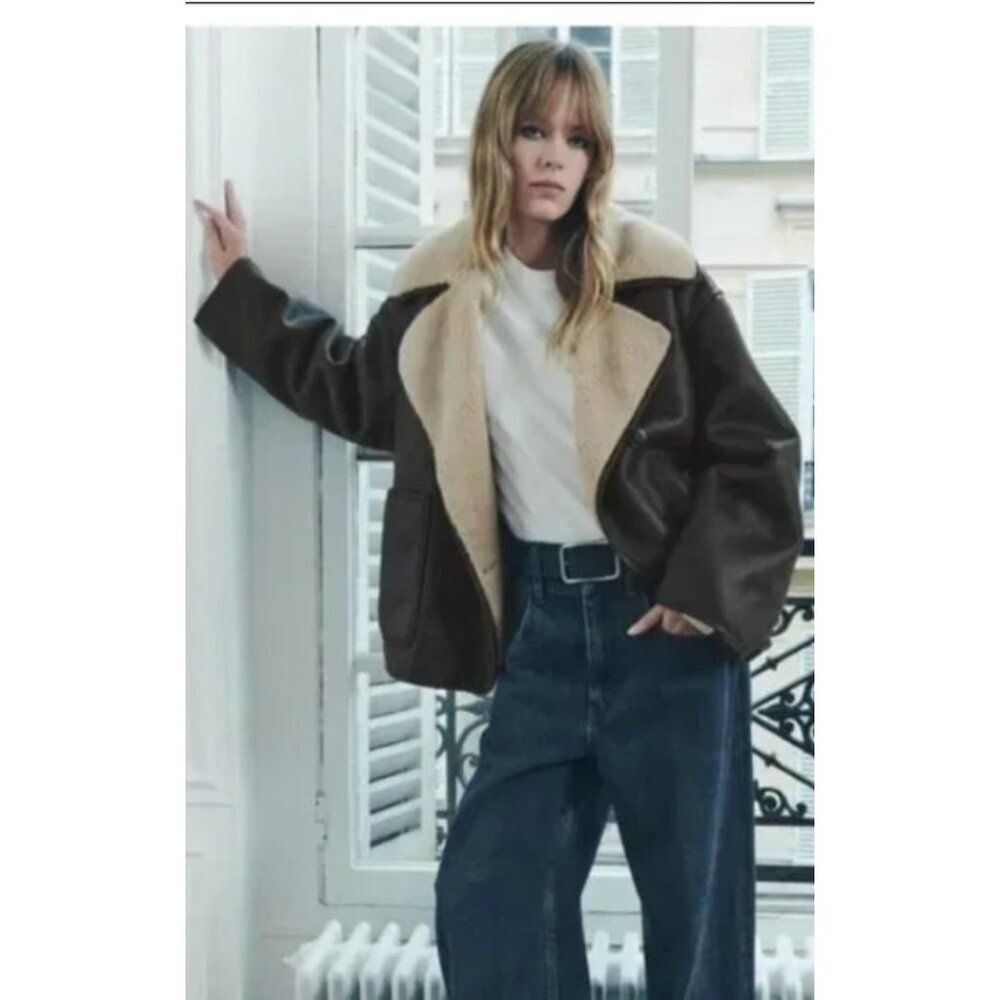 Zara ZW Womans Jacket Coat Double faced XS Brown Cream 3548/246 NWOT